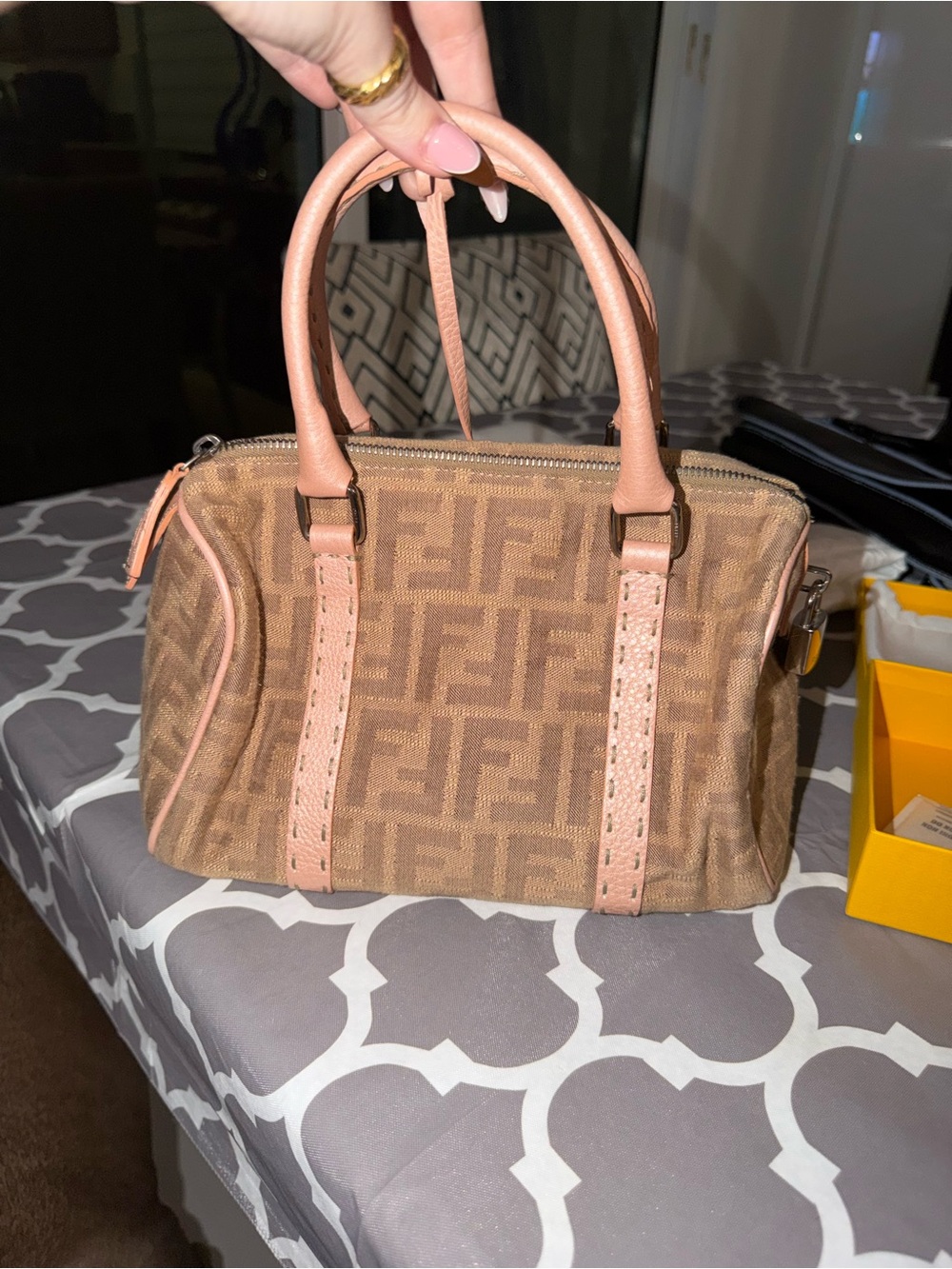Fendi Zucca Selleria Boston Bag with Matching Wallet